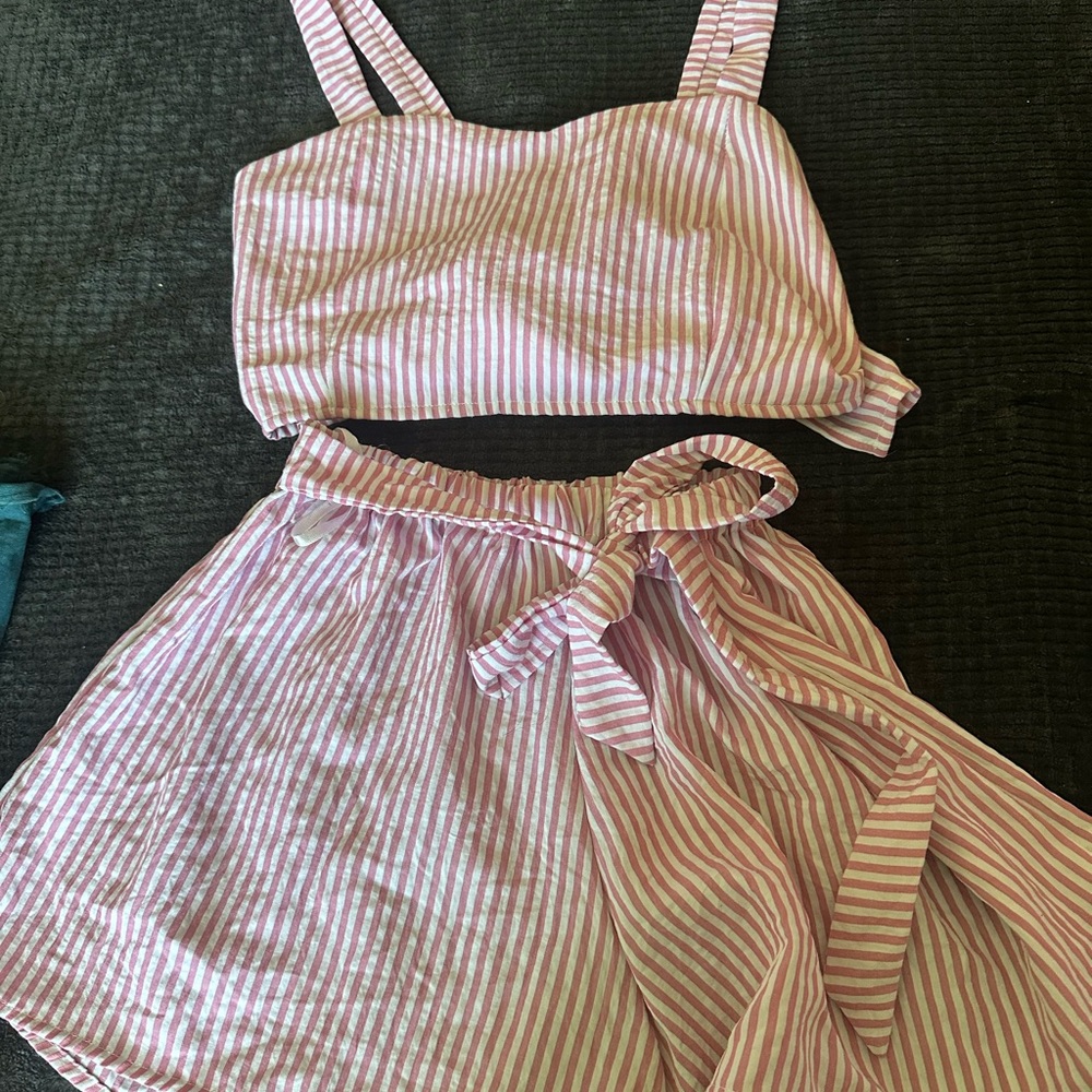 Pink Striped Shorts Set